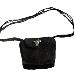 Kenneth Jay Lane vintage black suede bag with rhinestone embellishment